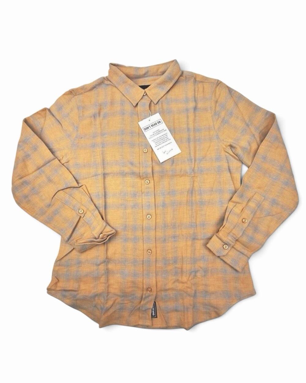 Wildfang Essential Long Sleeve Flannel Button Up Mustard Yellow Plaid XS NWT